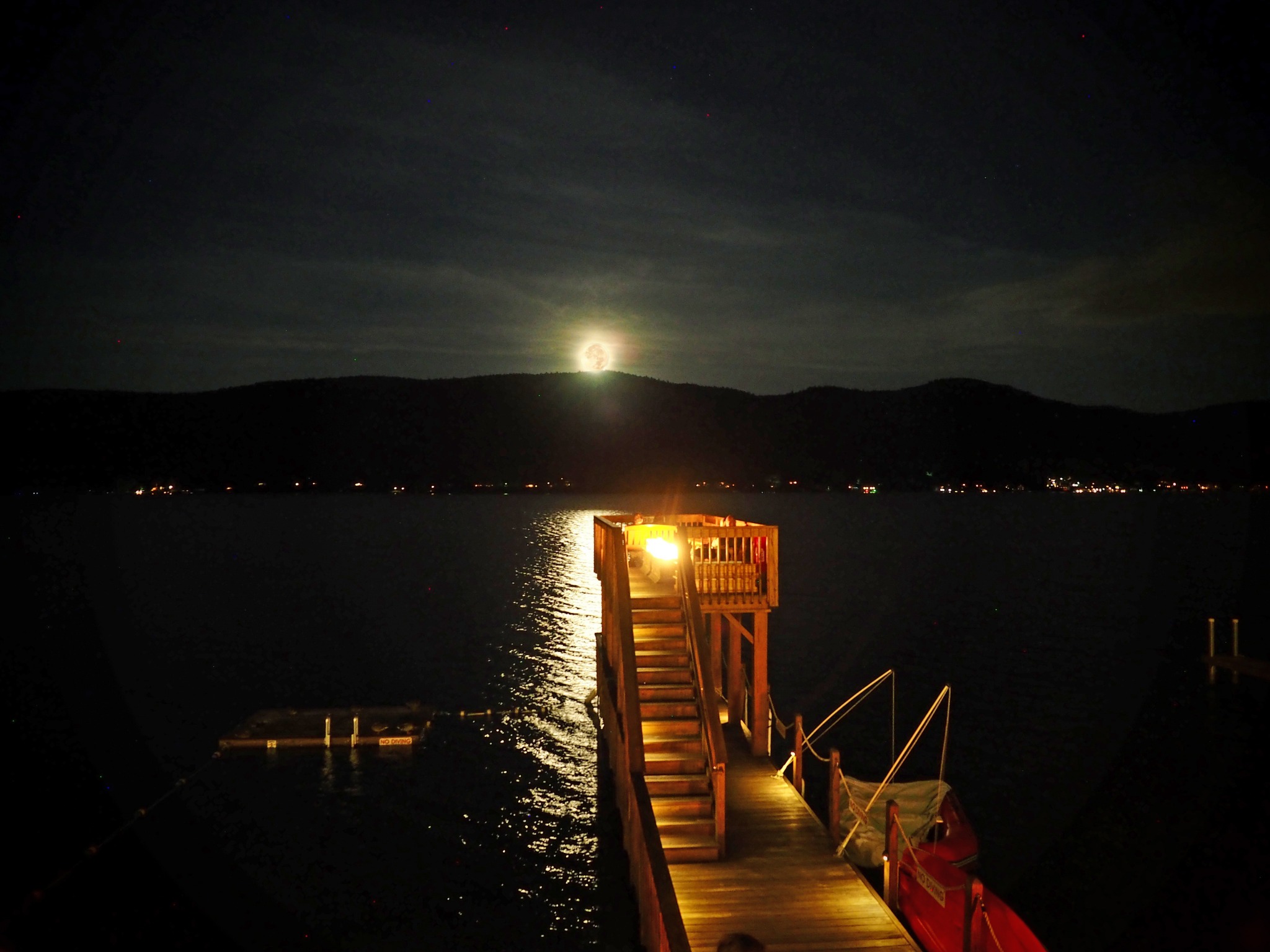 The Lake Motel observation deck looking at a full moon